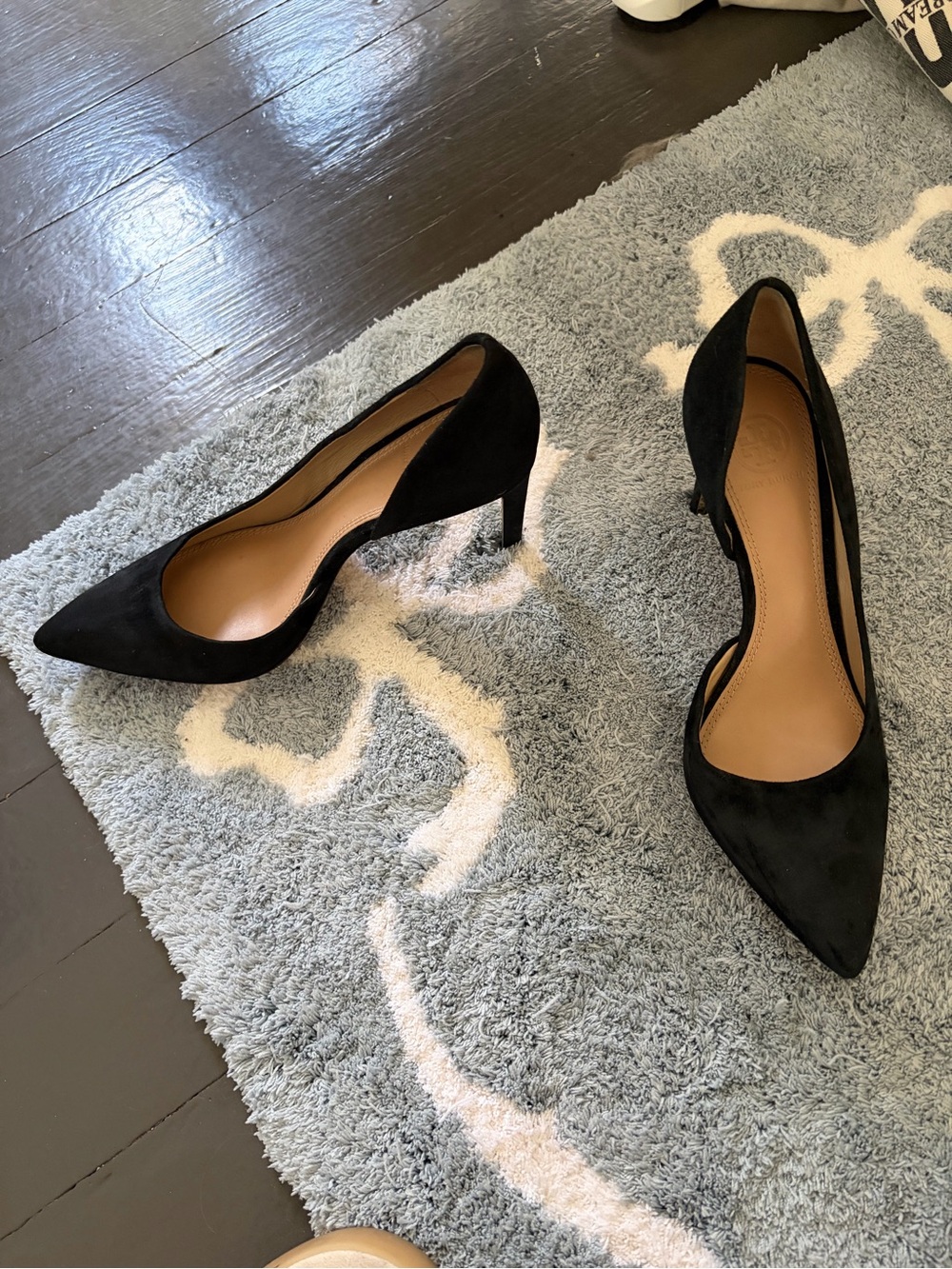Tory Burch Black Suede Pointed-Toe Pumps